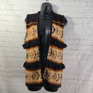 Vtg 70s Break Away Open Front Fringe Sweater Vest Sz Lg Hippie Boho Western